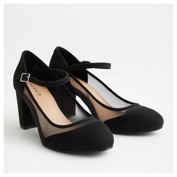 torrid Shoes - Black Faux Suede Mary Jane Mesh Heel (WW)
